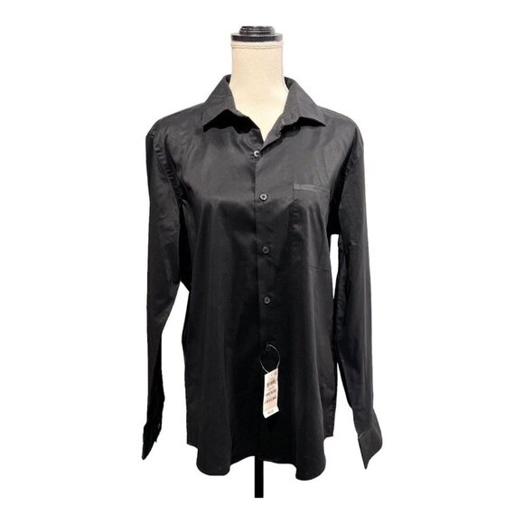 Alfani Womens M Button Down Shirt Black Lyocell Long Sleeve Office Career‎ Basic - Picture 1 of 9